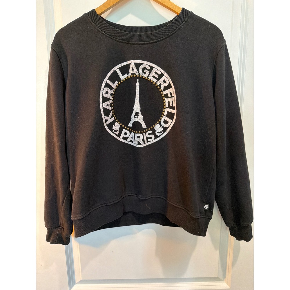 Karl Lagerfeld Paris Black Eiffel Tower Studded Graphic Sweatshirt Large